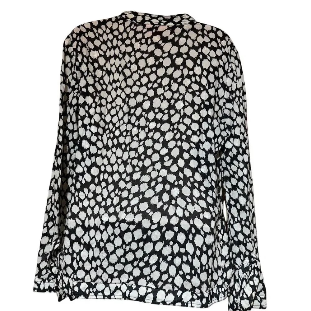 Tory Burch Women's Tunic Blouse Size 8 Black Animal Print V-Neck - Picture 2 of 5